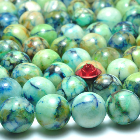 YesBeads Blue Green Stone smooth round beads gemstone 8mm 10mm 15"