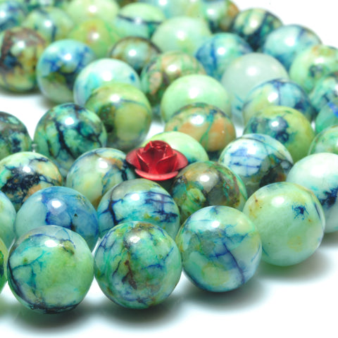 YesBeads Blue Green Stone smooth round beads gemstone 8mm 10mm 15"