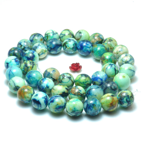 YesBeads Blue Green Stone smooth round beads gemstone 8mm 10mm 15"
