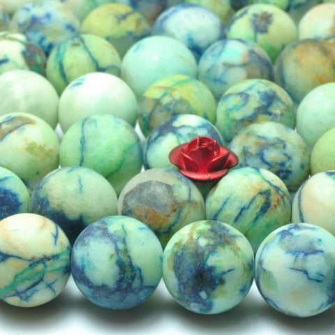 YesBeads Blue Green Stone matte round beads gemstone 8mm 10mm 15"