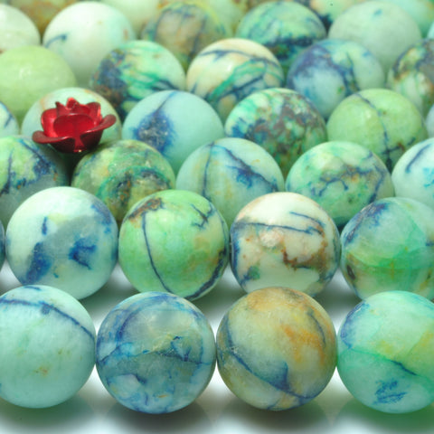 YesBeads Blue Green Stone matte round beads gemstone 8mm 10mm 15"