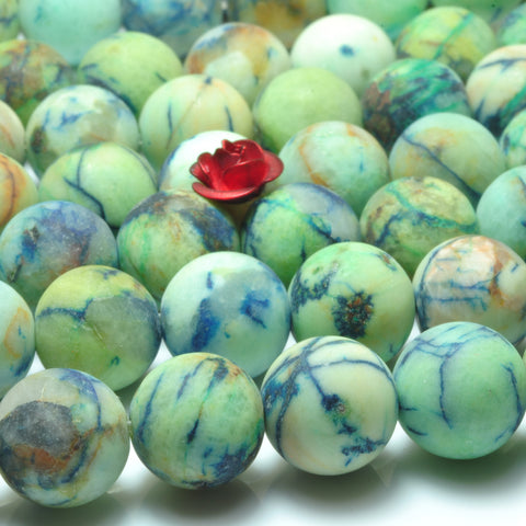 YesBeads Blue Green Stone matte round beads gemstone 8mm 10mm 15"