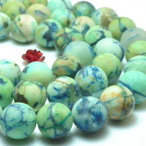 YesBeads Blue Green Stone matte round beads gemstone 8mm 10mm 15"