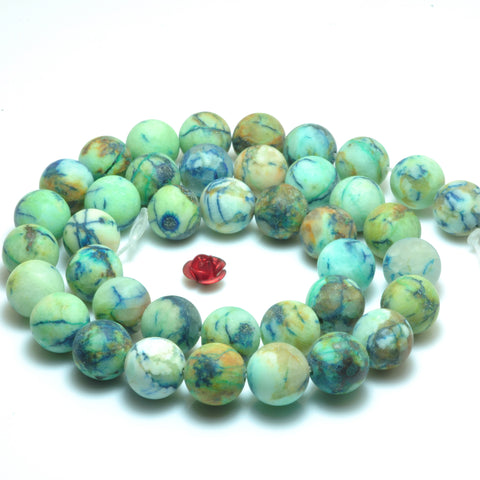 YesBeads Blue Green Stone matte round beads gemstone 8mm 10mm 15"