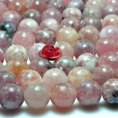 YesBeads Natural Purple Lepidolite smooth round beads gemstone 4mm-8mm 15"