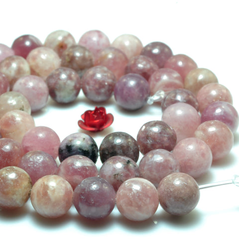 YesBeads Natural Purple Lepidolite smooth round beads gemstone 4mm-8mm 15"