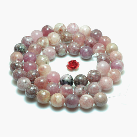 YesBeads Natural Purple Lepidolite smooth round beads gemstone 4mm-8mm 15"
