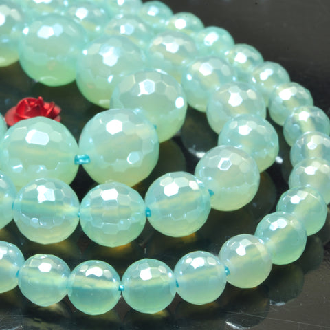 YesBeads Titanium coated blue agate faceted round beads gemstone 6mm-10mm 15"
