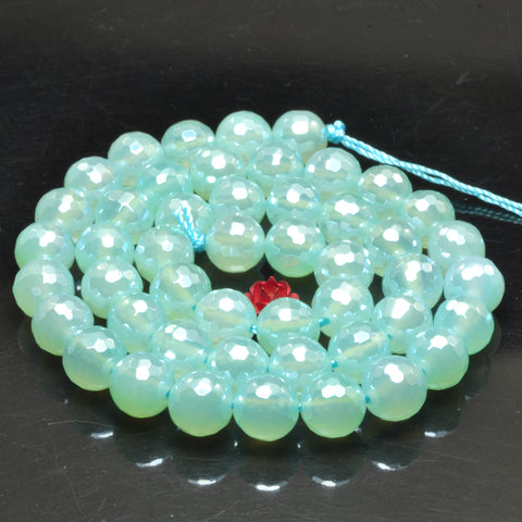 YesBeads Titanium coated blue agate faceted round beads gemstone 6mm-10mm 15"