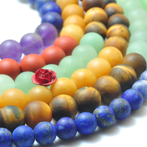 YesBeads Natural 7 Chakra stones matte round beads wholesale mix gemstones jewelry 6mm-10mm 15"