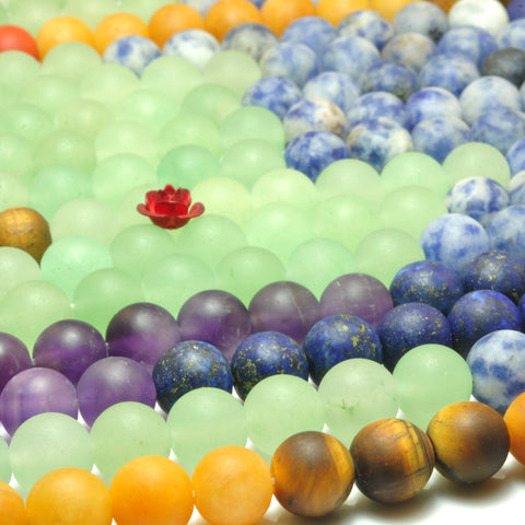 YesBeads Natural 7 Chakra stones matte round beads wholesale mix gemstones jewelry 6mm-10mm 15"