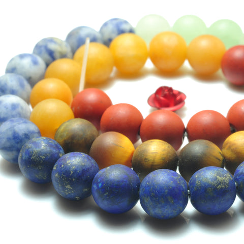 YesBeads Natural 7 Chakra stones matte round beads wholesale mix gemstones jewelry 6mm-10mm 15"