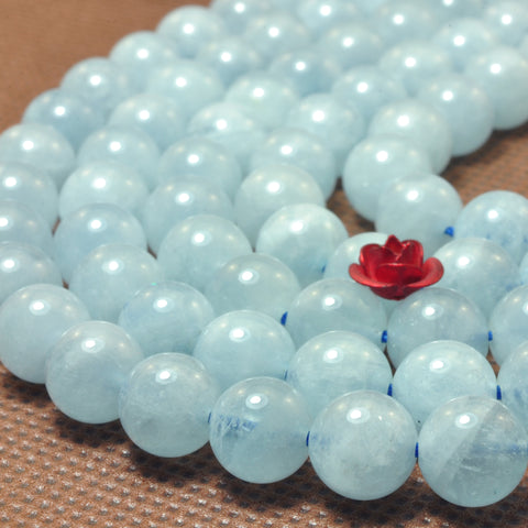 YesBeads Natural Aquamarine A grade smooth round beads blue gemstone wholesale 15"