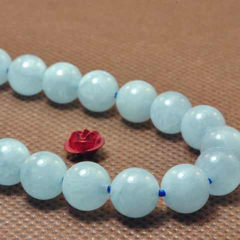 YesBeads Natural Aquamarine A grade smooth round beads blue gemstone wholesale 15"