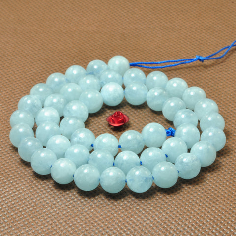 YesBeads Natural Aquamarine A grade smooth round beads blue gemstone wholesale 15"