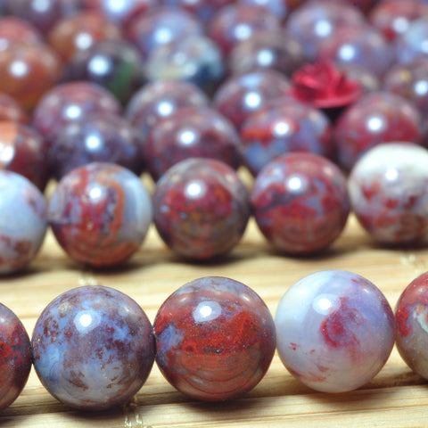 YesBeads Natural Red Lightning Bloodstone Agate smooth round beads gemstone 15"
