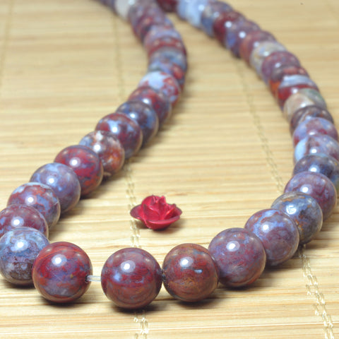 YesBeads Natural Red Lightning Bloodstone Agate smooth round beads gemstone 15"