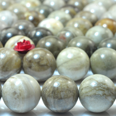 Natural Gray Silver Leaf Jasper smooth round beads gemstone wholesale jewelry making bracelet necklace diy