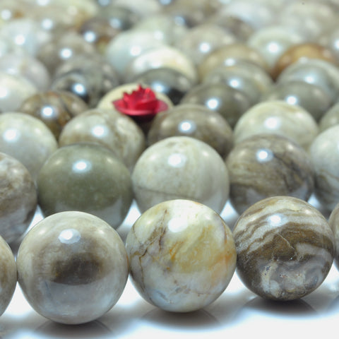 Natural Gray Silver Leaf Jasper smooth round beads gemstone wholesale jewelry making bracelet necklace diy