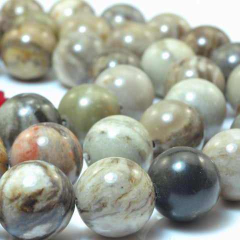 Natural Gray Silver Leaf Jasper smooth round beads gemstone wholesale jewelry making bracelet necklace diy