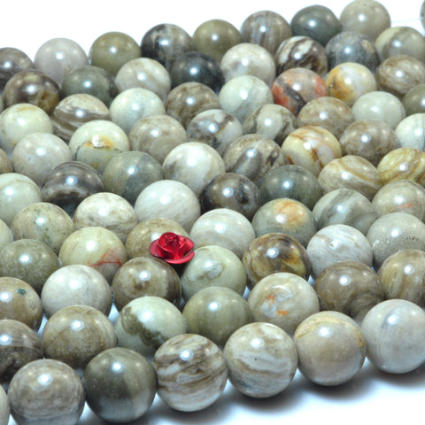 Natural Gray Silver Leaf Jasper smooth round beads gemstone wholesale jewelry making bracelet necklace diy