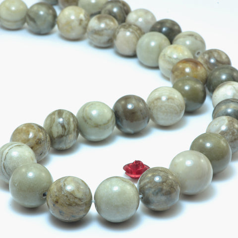 Natural Gray Silver Leaf Jasper smooth round beads gemstone wholesale jewelry making bracelet necklace diy