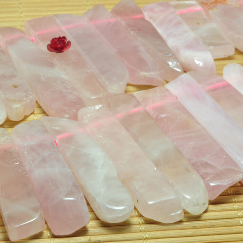 YesBeads Natural Rose Quartz dagger gemstone smooth slabs slices beads gemstone wholesale 15.5"