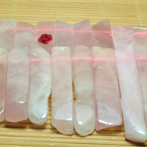 YesBeads Natural Rose Quartz dagger gemstone smooth slabs slices beads gemstone wholesale 15.5"