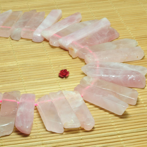 YesBeads Natural Rose Quartz dagger gemstone smooth slabs slices beads gemstone wholesale 15.5"