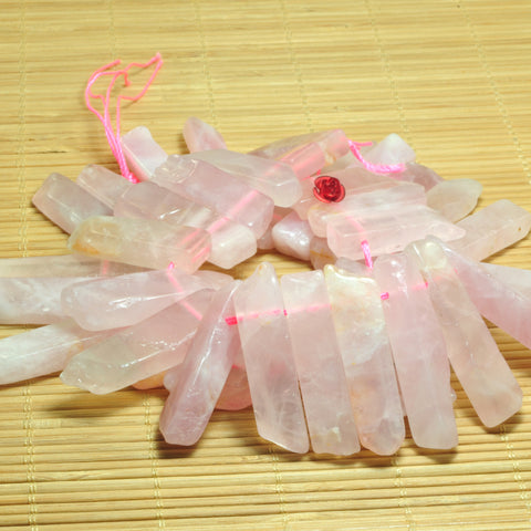 YesBeads Natural Rose Quartz dagger gemstone smooth slabs slices beads gemstone wholesale 15.5"