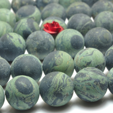 Natural Kambaba Jasper matte round beads green gemstone wholesale 15"