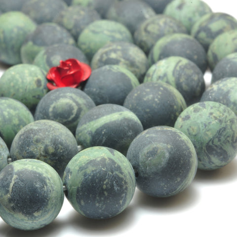Natural Kambaba Jasper matte round beads green gemstone wholesale 15"