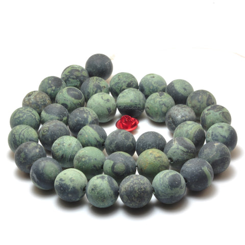 Natural Kambaba Jasper matte round beads green gemstone wholesale 15"