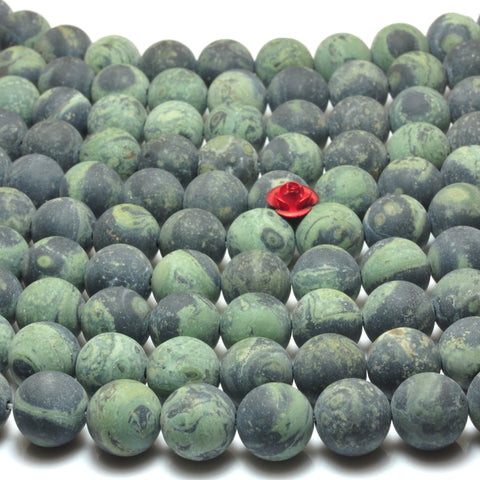 Natural Kambaba Jasper matte round beads green gemstone wholesale 15"
