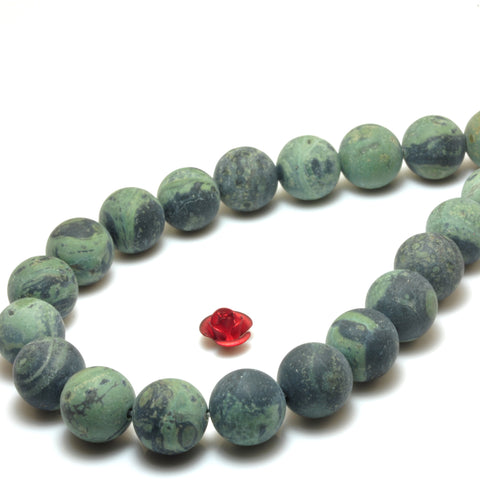 Natural Kambaba Jasper matte round beads green gemstone wholesale 15"