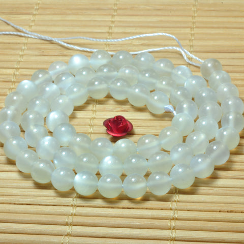 YesBeads Natural White Moonstone smooth round beads wholesale gemstone jewelry 6mm 8mm 15"