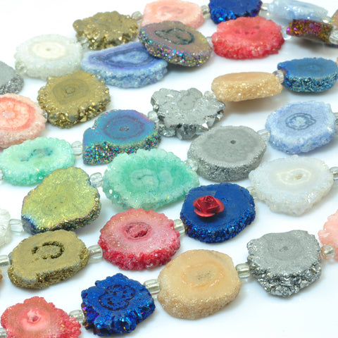YesBeads Solar Quartz titanium multicolor rainbow druzy quartz matte slice flower beads 7.5"