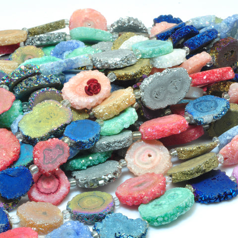 YesBeads Solar Quartz titanium multicolor rainbow druzy quartz matte slice flower beads 7.5"