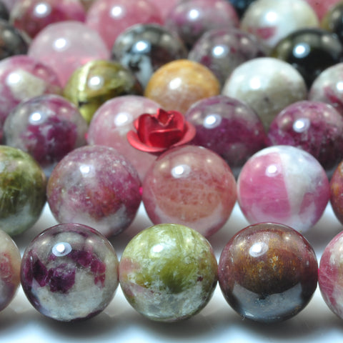 YesBeads A grade natural Watermelon Tourmaline gemstone smooth round beads wholesale 15"