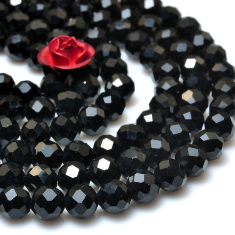 YesBeads Black Onyx faceted round loose beads gemstone wholesale jewelry making 15"