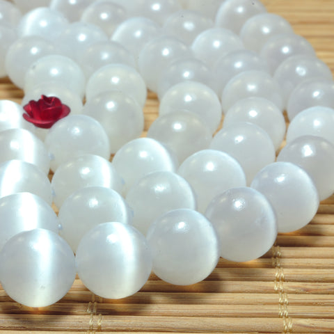 YesBeads Natural Selenite gemstone smooth round beads white cat eye wholesale jewelry 15"