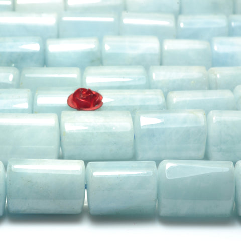 YesBeads Natural Blue Aquamarine smooth nugget tube beads gemstone wholesale jewelry 15.5"