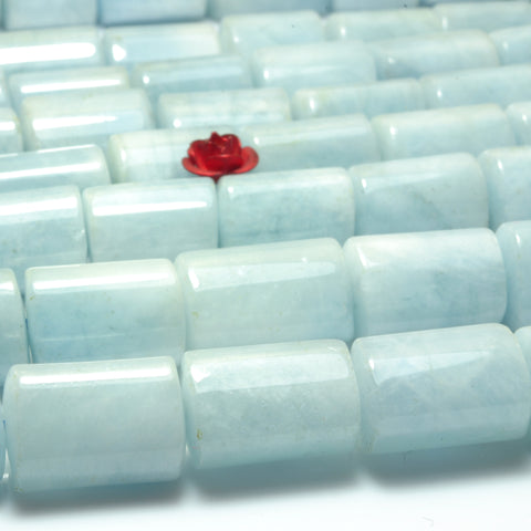 YesBeads Natural Blue Aquamarine smooth nugget tube beads gemstone wholesale jewelry 15.5"