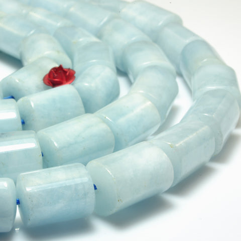 YesBeads Natural Blue Aquamarine smooth nugget tube beads gemstone wholesale jewelry 15.5"