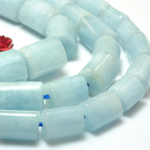 YesBeads Natural Blue Aquamarine smooth nugget tube beads gemstone wholesale jewelry 15.5"