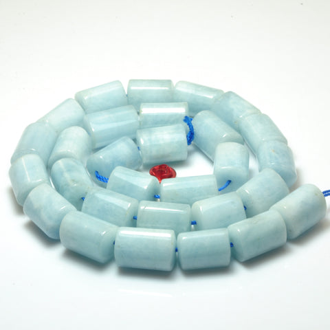 YesBeads Natural Blue Aquamarine smooth nugget tube beads gemstone wholesale jewelry 15.5"
