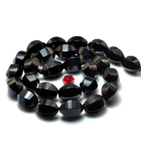 YesBeads Natural Black Onyx faceted drum loose beads gemstone wholesale jewelry making 15''