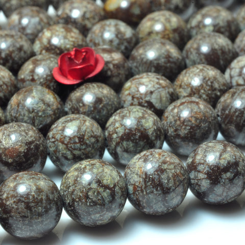 YesBeads Natural Brown Snowflake Jasper stone smooht round beads gemstone wholesale 15"