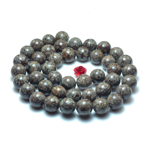 YesBeads Natural Brown Snowflake Jasper stone smooht round beads gemstone wholesale 15"