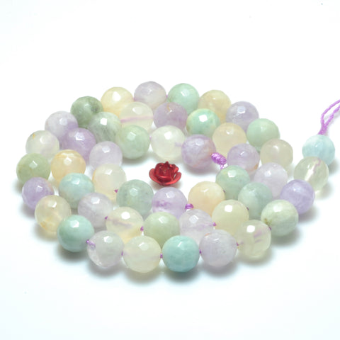 YesBeads Natural mix aquamarine moonstone purple jade faceted round beads wholesale jewelry making 15"